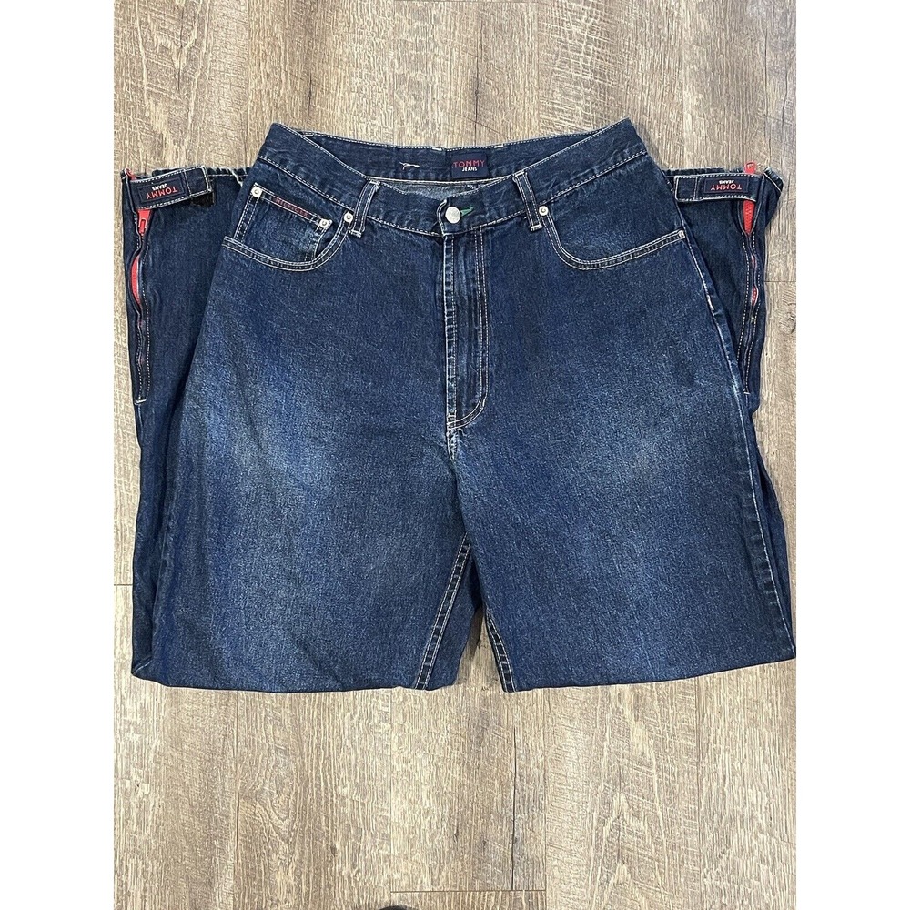 Vintage Tommy Hilfiger Cargo Carpenter Jeans Size 32 Zipper On Ankles 90s Y2K